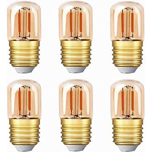 Genixgreen Led-lamp E27 1W T28 Edison LED-gloeilamp 2200K Super Warm-witte gloeilamp Niet-dimbare LED-lamp voor kroonluchter Koelkast Afzuigkap Pak van 6