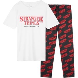 Stranger Things Pyjama voor meisjes, T-shirt en lange broek voor kinderen en tieners, comfortabele pyjama's, loungewear, zachte nachtkleding, cadeaus voor meisjes, Wit/Zwart, 11-12 jaar