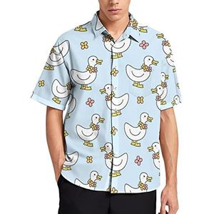 Leuke eend en bloemen ketting Hawaiiaanse shirt voor mannen zomer strand casual korte mouw button down shirts met zak
