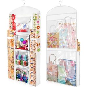 Woodoulogy Opknoping Gift Wrapping Papier Opslag, 40 ""X17"" Witte Dubbelzijdige Kerst Wrapper Bag Container, Oxford Craft Roll Organizer, Present Wrap Houder voor Slaapkamer Kast, Deur, Kast