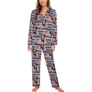 Lineman pyjama met Amerikaanse vlag en lange mouwen voor dames, klassieke nachtkleding, nachtkleding, zachte pyjama's, loungesets