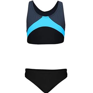 Aquarti Meisjes Sport Bikini Racer Bustier & Bikinibroekje, Zwart/Grafiet/Blauw, 152