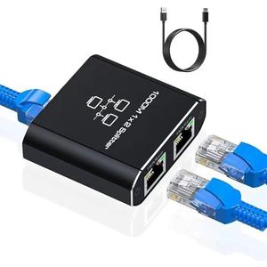 LAN-splitter 1 op 2 1000 Mbit/s Ethernet Splitter 2-poorts Gigabit netwerk switch, LAN-switch met type C stroomkabel voor computer, hub, switch, router, ADSL, set-top box, digitale tv enz.