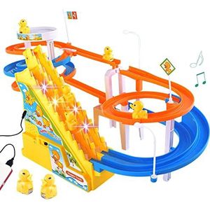 Elektrische eend trap klimmen speelgoed - veilige kinderen achtbaan speelgoed set, elektrische leuke trap klimmen baan speelgoed met licht en geluid | Interessant achtbaan speelgoed