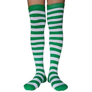 AUSUAYA Vrouwen Dij Hoge Sokken Gestreept Extra Lang, Over De Knie Streep Kous Katoen voor Cosplay & Goth Beenwarmer GB-LW-3, Wit en Groen Gestreept, One size