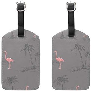 EZIOLY Roze Flamingo Geometrie Bruin Cruise Bagagelabels Koffer Etiketten Zak, 2 Pack, Meerkleurig, 12.5x7 cm