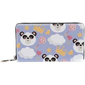 Dames Zip Rond Portemonnee en Telefoon Clutch, Leuke Panda Hoofd Met Rammelaar Kroon Patroon-0, Reistas Lederen Clutch Bag Kaarthouder Organizer Polsbandjes Portefeuilles, Meerkleurig, 8.07x1x4.53 in