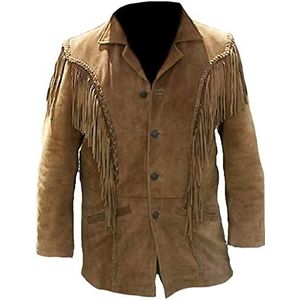 JACKETZONE Winter Western heren cowboy franjes leren jas | franje kralen suède leren jas, Bruin - Suede Jas, L