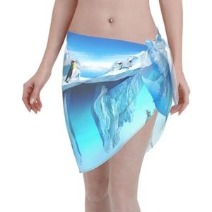 Pinguïns op de ijsberg print elegante strandwrap, bikini cover-up, badkleding jurk, voor vrouwen, perfect voor zwembad en resort zwart, Zwart, one size