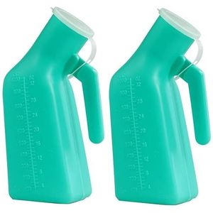Urinezakken, 2-Pack dikke mannelijke urinoir urine fles 1000ml, draagbare mannelijke urinoir urine fles met lekvrije deksel for reizen en urine opvang, groen