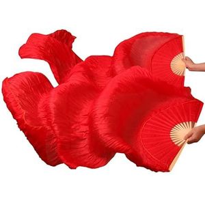 KXAOXGRC 100% Chinese zijden sluier dansfans 1 paar buikdansfans puur witte kleur 180 x 90 cm (Kleur: rood, maat: 180 x 90 cm) (kleur: rood, maat: 180 x 90 cm)