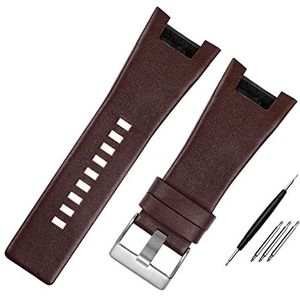Lederen armband compatibel met Diesel Watch Strap Notch Watch Band compatibel met DZ1216 DZ1273 DZ4246 DZ4247 DZ287 3 2mm heren horlogeband (Color : Plain Brown silver, Size : 32mm)