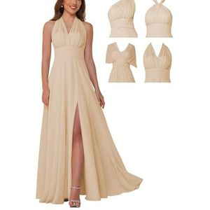 Infinity bruidsmeisjesjurken voor dames, lange chiffon converteerbare formele avondjurk, Champagne, 32