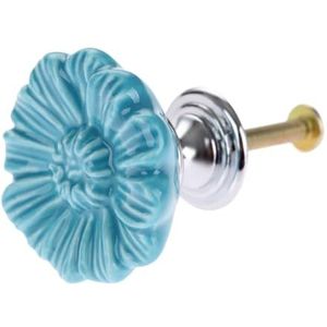 ORAMAI 1pc keramische handgreep met schroef vintage porseleinen bloemknop 33 mm Daisy Pull meubeldeur kast lade badkamer keuken kleurrijk (Color : Blue)