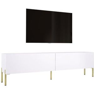 3E 3xE living.com TV-kast in mat wit met poten in goud, A: B: 170 cm, H: 52 cm, D: 32 cm. TV-meubel, tv-tafel, tv-bank