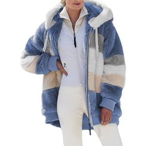 Sawmew Fleecejack, Oversized Warme Dameshoodie, Pluchen Jack Met Ritssluiting, Jack Met Capuchon, Elegant Winterjack, Teddyfleece, Sweatshirt Met Rits, Herfst-Winter (Color : Blue, Size : S)