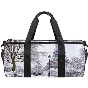 Rood zwart geruit patroon reizen duffle tas sport bagage met rugzak draagtas gymtas voor mannen en vrouwen, Eiffeltoren en sneeuwpatroon, 45 x 23 x 23 cm / 17.7 x 9 x 9 inch