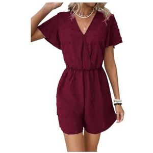 BANGHA Jumpsuits voor dames, zomer, casual, elegante en stijlvolle damesromper, V-hals, korte mouwen, riem, casual, vakantie, damesromper, 26, L
