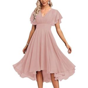 Chiffon bruidsmeisjesjurken voor dames, korte avondjurken, cocktailjurken, grote maten, Stoffige Roos, 32
