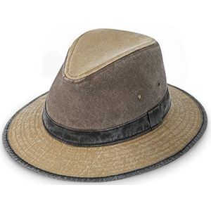 fiebig Travellerhoed in gewassen katoen, uniseks outdoorhoed met wassing en ventilatie, stabiele stoffen hoed in meerkleurig, beige, 60 cm