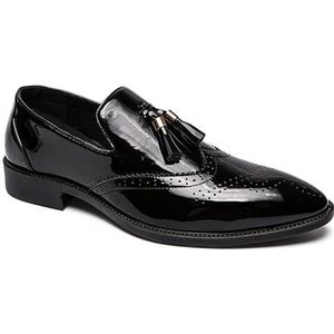 Dress Shoes for heren Slip On Puntige neus Veganistisch leer Wing tip met kwastje Oxford schoenen Lage bovenkant Slipbestendig Antislip Antislip Rubberen zool Buiten(Black,45.5 EU)