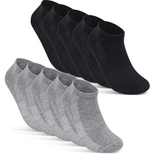 10 Paar Sneaker Sokken Heren Dames Ademend met Mesh Katoen Zwart Wit Grijs 16510 (39-42 Zwart+Grijs)