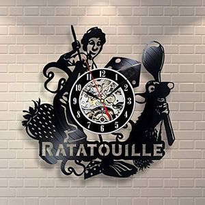 Fancylife Ratatouille Cartoon Thema 3D Record Klok Kinderkamer Decoratie Antieke Opknoping Wandklok Vinyl Record Hollow LED Wandklok
