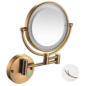 FJMMSJPVX Vanity Mirror, badkamer make-up spiegel muur gemonteerd scheren 20 cm met 7x vergroting led slaapkamer (kleur: antiek koper, maat: 7X)