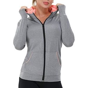 AMZSPORT Sportjack voor dames, capuchontrui met ritssluiting en zakken, 223001-grijs, M
