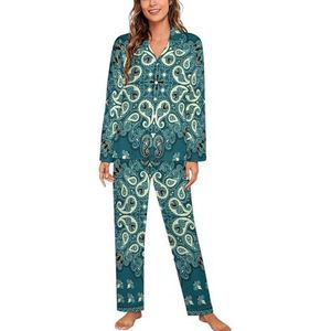Paisley Bandana Print Vrouwen Lange Mouw Button Down Nachtkleding Zachte Nachtkleding Lounge Pyjama Set 2XL