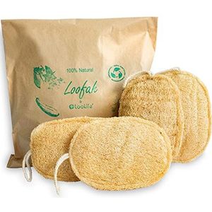 100% Natuurlijke Loofah Exfoliating Sponge - Loofah Body Scrubber - Loufa Sponge - Biologische Loofah - Exfoliating Body Sponge - Biologisch afbreekbare loofah - Bath Luffa - Douchespons voor dames en heren (4 Pack)