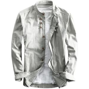 EEJBYTDI Soulona Katana Japan Style Shirt voor heren, premium linnen katoenmix, getailleerde pasvorm, lange mouwen, wit, S-5XL