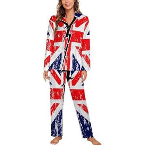 Britse vlag met een scheur in het midden pyjama sets met lange mouwen voor vrouwen klassieke nachtkleding nachtkleding zachte pyjama loungesets