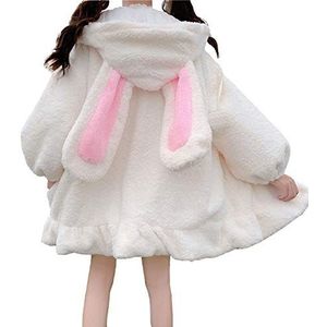 Vrouwen Leuke Konijntje Oor Lange Mouw Fuzzy Pluizige Konijn Tops Sweatshirt Hoodie Jas Jassen, Kleur: wit, L
