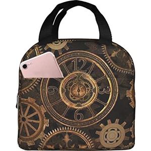 JYQCNSMJYB2 Gears Klok Bronzen Century Print Licht Duurzame Tote Tas voor Kantoorwerk School Lunch Tas Geïsoleerde Lunchbox voor Vrouwen en Mannen