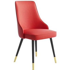 GEIRONV 1 stuks eetkamerstoelen, met metalen benen Pu Lederen waterdichte woonkamer zijstoelen keuken lounge teller stoelen Eetstoelen (Color : Red, Size : Black gold feet)