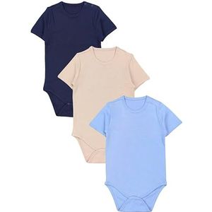 TupTam Kinderen Uniseks Rompertjes met Korte Mouwen 3-Pack, Beige/donkerblauw/jeansblauw, 110