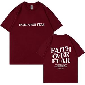 Faith over Fear Shirt, Women Graphic Shirts Oversized Workout Gym Christian Religious Tees Drop Shoulder T-Shirts (Wine red,XL)