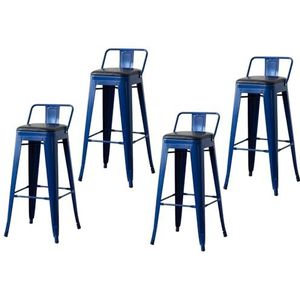 4-delige Barkrukset, Moderne Industriële Barstoelen, Met Leer Beklede Barkrukken, Geschikt For Keuken, Lounge, Bar, Kantoor (Color : Royal Blue, Size : 40x40x93cm)