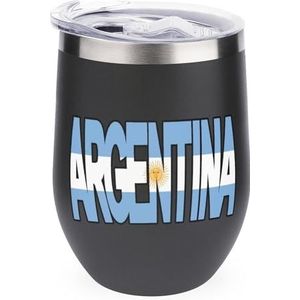 Argentinië Tekst Vlag Herbruikbare Koffiekopjes Roestvrij Staal Geïsoleerde Reismok Dubbelwandige Wijnbeker Zwart-Stijl