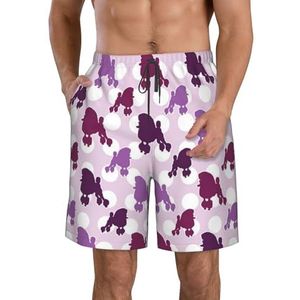 PHTZEZFC Paarse poedel polkadots print heren strandshorts zomer shorts met sneldrogende technologie, licht en casual, Wit, L