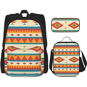 CARRDKDK Gradiënt blauwe denim bedrukte rugzak 3-delige set schooltassen boekentas met lunchbox en etui set voor jongens meisjes, Inheemse Amerikaan, Eén maat
