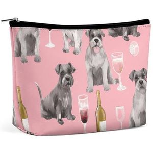 HEBVNJF Reismake-up tas draagbare cosmetische tas dieren borduurwerk paarden make-up opbergtas voor vrouwen/meisje, Schnauzer, Eén maat