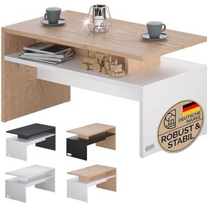 CASARIA® Salontafel met Opbergvak 92x51x48cm Krasbestendig Hout 50 kg Laadvermogen Modern Groot Woonkamer Kantoor Sofa Bank Tafel Bijzettafel Wit Eik