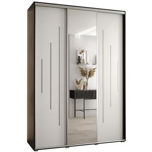 MEBLE KRYSPOL Davos 13 180 Kledingkast met drie schuifdeuren voor slaapkamer - Moderne Kledingkast met spiegel, kledingroede en planken - 235,2x180x45 cm - Zwart Wit Zilver