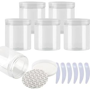 Cosmetische potten, Set van 6, 100 ml blauwe plastic zalfpotjes, cosmetische potten met doorzichtige deksels, containers for toiletartikelen(Transparent,250ml)