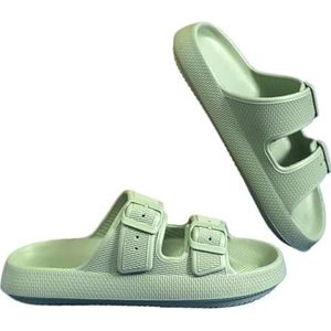 UBOHUZ Gesp Slippers Vrouwen Thuis Zachte Zool Slides Sandalen Vrouw Zomer Antislip Strand Slippers Voor Badkamer, Zwembad, Groen, 44/45 EU