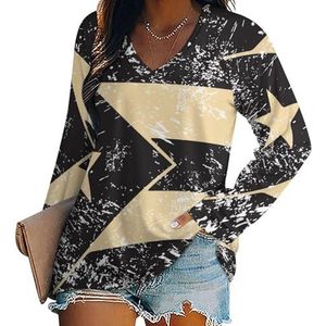 Zwarte Puerto Rico Retro Vlag Vrouwen Lange Mouw V-hals T-shirts Herfst Tops Trui Tuniek Tee voor Leggings