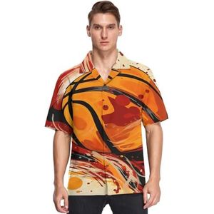 KAAVIYO Geel Koffie Basketbal Art Shirts voor Mannen Korte Mouw Button Down Hawaiiaanse Shirt voor Zomer Strand, Patroon, XXL