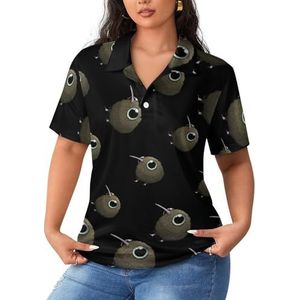 Leuke dikke kiwi vogel dames poloshirts met korte mouwen casual T-shirts met kraag golfshirts sport blouses tops 3XL